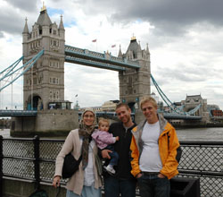 Megan, Haniya, Adam and David in front of Tower Bridge